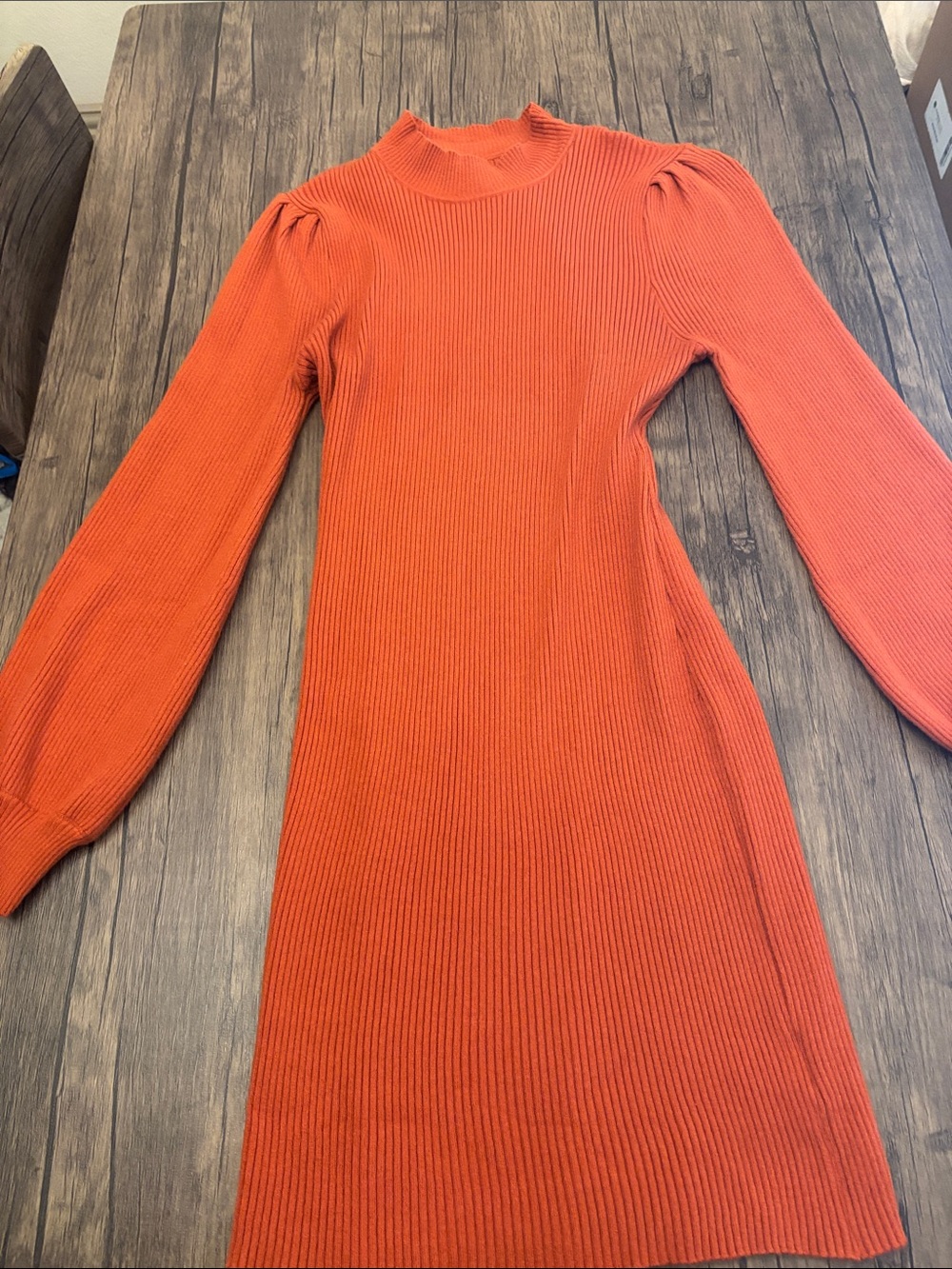 Women's Ribbed Mock Neck Long Sleeve Dress - Rust